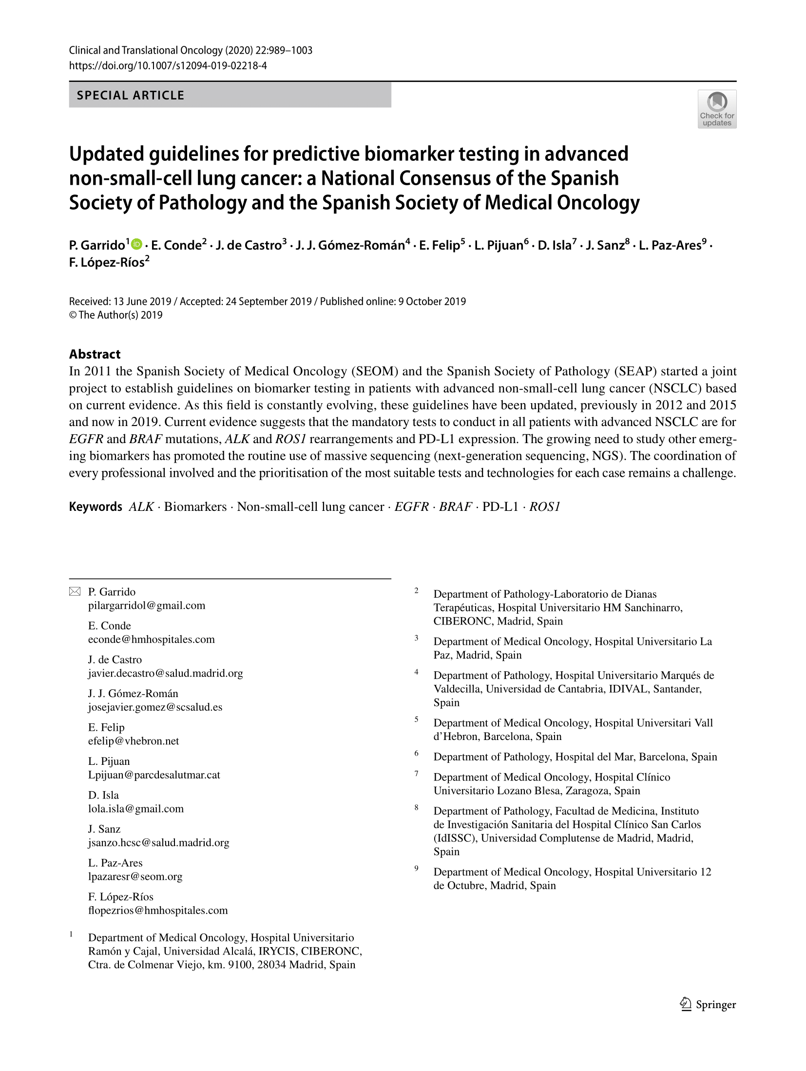 Predictive biomarker testing in advanced NSCLC