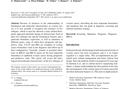 Biomarker testing in epithelial ovarian cancer