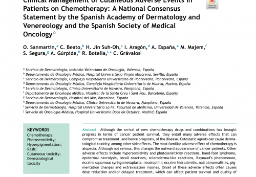 Clinical management of cutaneous adverse events in patients with chemotherapy