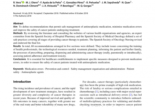 Safe management of the antineoplastic treatments in the patient with cancer