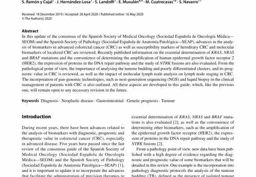 Determinación de biomarcadores predictivos en cáncer colorrectal