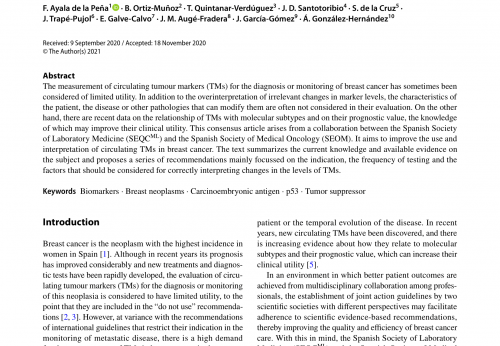 Evaluation of circulating tumour markers in breast cancer