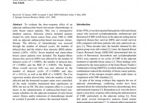 Anthracycline-based adjuvant chemotherapy in breast cancer