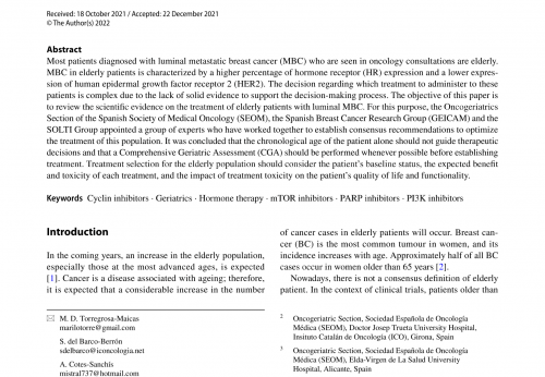 Treatment of elderly patients with luminal metastatic breast cancer