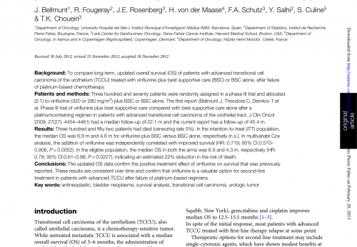 Results of the phase III trial of vinflunine as second-line treatment in urothelial carcinoma